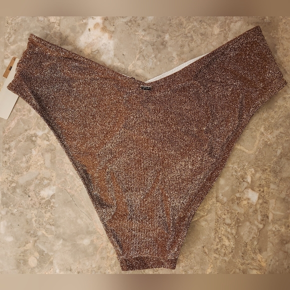 M 🖤VS PINK Swim Shimmer High Waist Cheeky Bikini Bottom Cappuccino - Picture 4 of 6